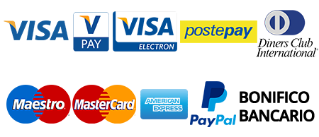 loghi pagamenti accettati- Amazon Pay Apple Pay Google Pay Visa PayPal Maestro Bonifico Bancario