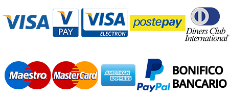 Pagamenti accettati: Amazon Pay, Apple Pay, Google Pay, Visa, PayPal, Maestro, Bonifico Bancario loghi pagamenti accettati- Amazon Pay Apple Pay Google Pay Visa PayPal Maestro Bonifico Bancario